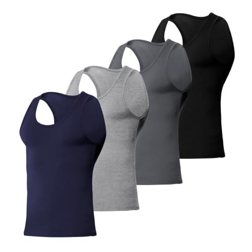 Arjen Kroos Men's Slimming Fitted Tank Top 4 Pack Athletic Activewear Quick Dry Cool Vests for Men Black/Blue/Light Grey/Grey X-Large