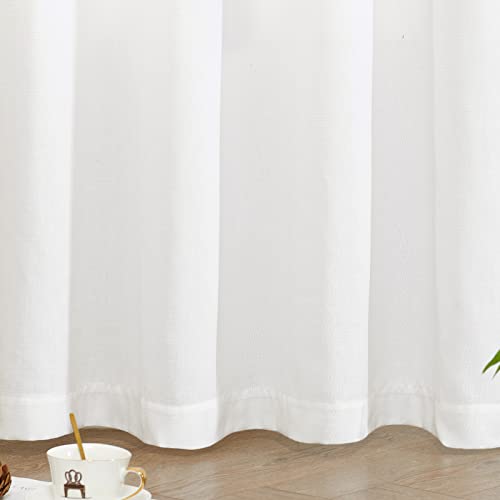 Lazzzy White Linen Curtains Semi Sheer Curtains For Living Room Back Tab Flax Linen Curtains Rod Pocket Window Curtain Set For Bedroom Farmhouse White Extra Long Curtains 108 Inch 2 Panels #TOP5