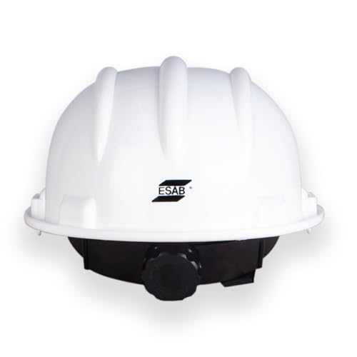 Image of ESAB Buddy Safety Helmet for Head Protection with Ratchet Type Adjustment, ISI Marked with chin strap. Colour- White