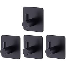 BillyBath Ganchos Adhesivos para Pared Negro,4 Piezas Colgador Toallas Adhesivo Acero Inoxidable, Toalleros de Baño sin Taladro para Trapos Albornoz Cocina