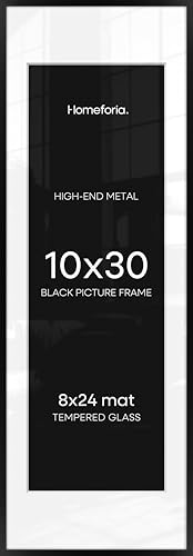 Image of Homeforia 10x30 Picture Frame Black, High End Metal 10x30 Poster Frames with Mat 8x24 for Photo, 10 x 30 Black Frame Matted to 8 by 24 Print, 30x10 Panoramic Frames, Tempered Glass, Wall Kit, Set of 2