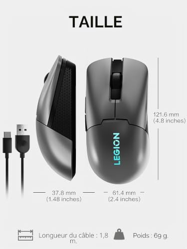 Lenovo Legion M600s Sans Fil RF Bluetooth USB Type A 19000 DPI 6 Boutons - vue 9