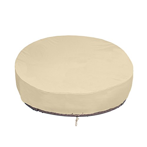 SunPatio Round Patio Daybed Cover 88 Inch, Heavy Duty Waterproof Outdoor Canopy Daybed Sofa Cover with Taped Seam, 85"L × 88"W × 35" /16"H, All Weather Protection, Beige