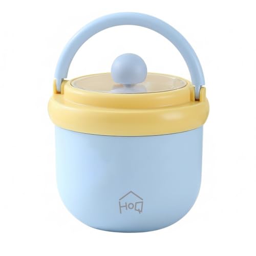 Image of House of Quirk Portable Soup Cup & Porridge Jar, 304 Stainless Steel Breakfast Cup with Lid & Spoon - Insulated Oatmeal, Milk & Food Container for Students & Travel (Blue /Yellow)