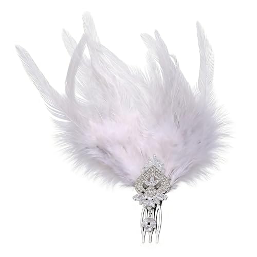 Fascia per capelli con piume, 1 cerchio retrò per grandi celebrazioni, diadema di perline con penne, modisteria, fascia per sopracciglia con paillettes, per balli, concorsi e feste in maschera di