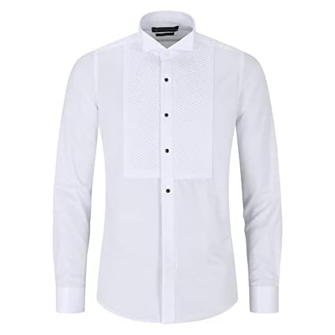 TruClothing.com Mens Wing Collar White Shirt Pleated Tuxedo Double Cuff Slim Fit Satin Cotton - White XXL Cover