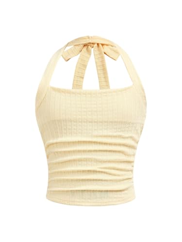 Verdusa Girl's Textured Backless Halter Tops Ruched Sleeveless Slim Fitted Tank Top - Main Image