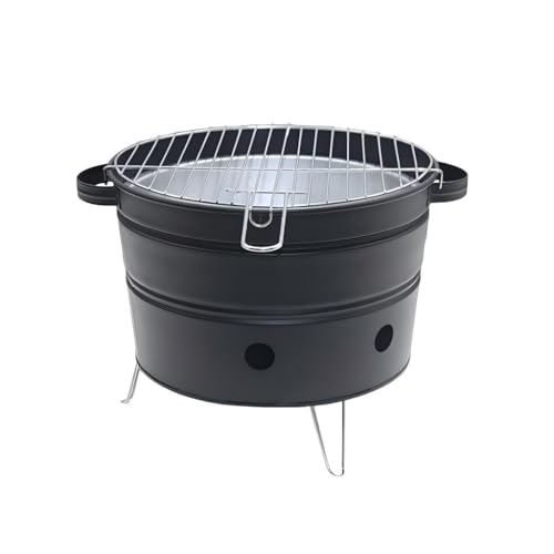 Barbacoa portátil de 41,5 x 29,5 cm, parrilla redonda de carbón con patas plegables, color negro