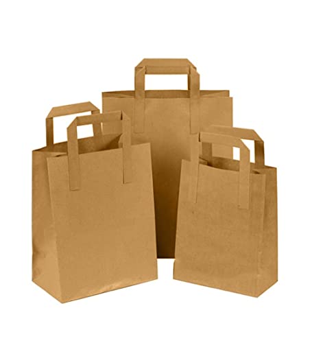 Ayn Al Madina Paper Bags with Handles -100 Small Brown Paper Bags 7x9x3.5”-Perfect for Lunch Takeaway, Grocery and Party use