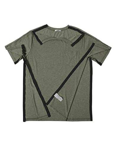 Deyeek Mens Post Surgery Shirt Shoulder & Side Full Open Snap Button Access Tearaway Short Sleeve Dialysis Recovery T-Shirt Olive Green #TOP5