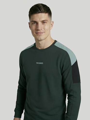 Image of TECHNOSPORT Men's Colorblock Full Sleeve T-Shirt MATPIQ Quick Dry Slim Fit Round Neck Sports Tee for Gym Casual Layering Wear UPF50+ Anti Odour
