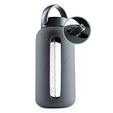 GOURMETmaxx Trinkflasche aus Glas mit Silikonhülle & Strohhalm - 800ml | Wasserflasche inkl. Henkel & Zeitmarkierung | Spülmaschinengeeignete & auslaufsichere Glasflasche | Ideal für Sport, Büro