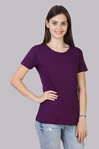 Image of FLEXIMAA Women's Cotton Plain Round Neck Half Sleeve T-Shirt