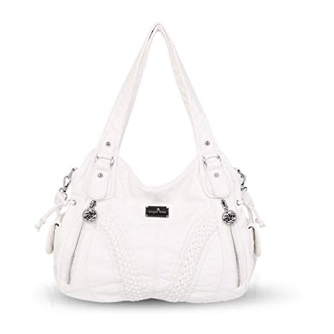 NICOLE & DORIS Damen Schultertasche Groß Hobo Tasche PU Leder Fashion Casual Handtasche Designer Tote Bag with Zipper Weiß Cover