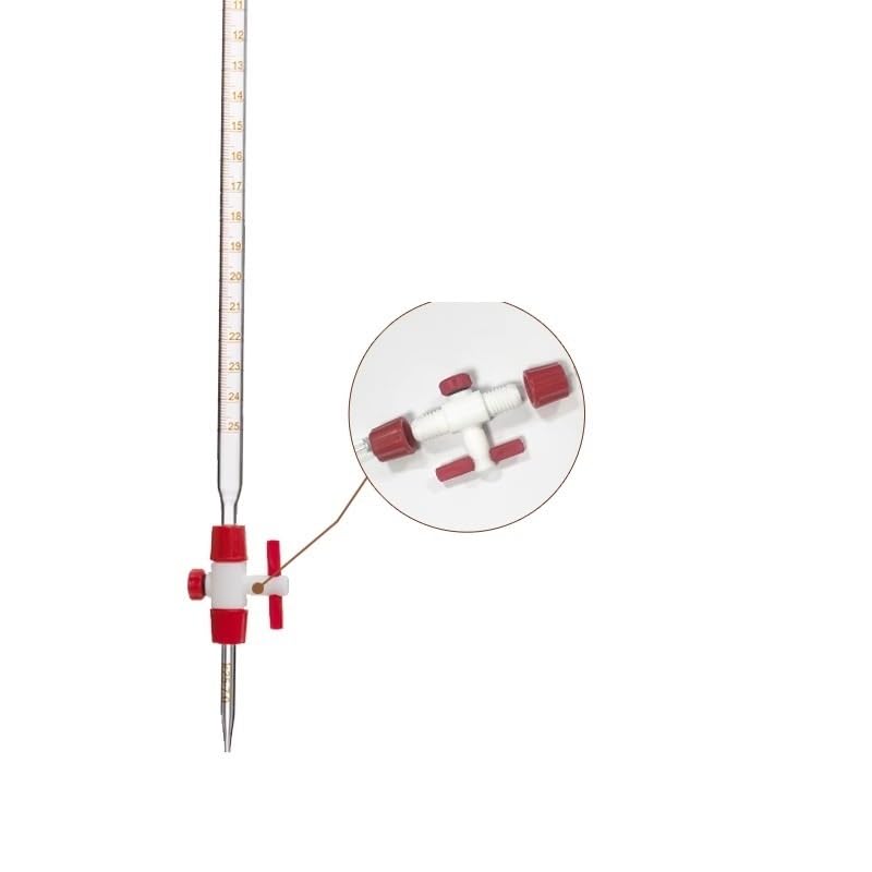Bürette aus Borosilikatglas Klasse B mit PTFE-Hahn - Für Labortitration, 10ml bis 100ml, Klar/Bernstein/Schellbach(100mL Transparent PTFE)