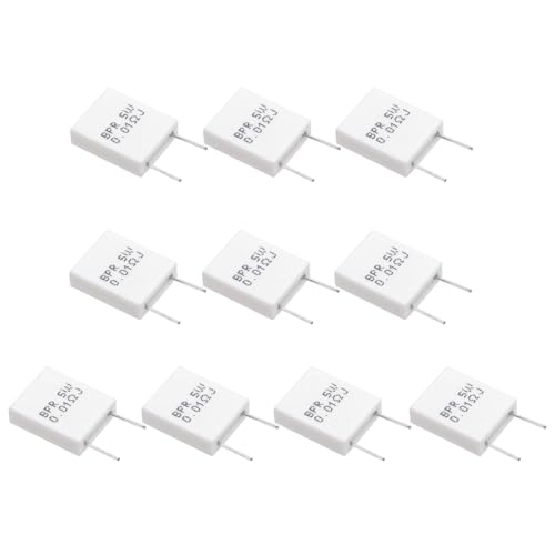 Image of sourcing map 10Pcs Ceramic Resistors 5W 0.01 Ohm 5% Tolerance Wirewound Non-Inductive Cement Power Resistor, Lead Wire Fixed Flame Heat Moisture for Circuit Board TV Power Adapters, White