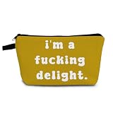 YULUENZE Funny Quote Makeup Bag Cute Small Yellow Organizer Bag Toiletry Zipper Pouch I'm A Delight Cosmetic Bag Birthday Gift for Women Friends Sisters BFF