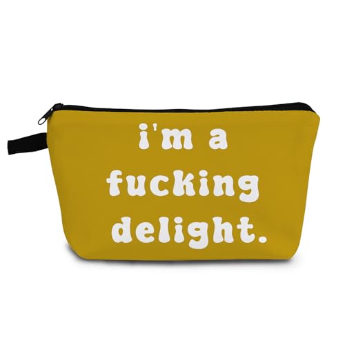 YULUENZE Funny Quote Makeup Bag Cute Small Yellow Organizer Bag Toiletry Zipper Pouch I'm A Delight Cosmetic Bag Birthday Gift for Women Friends Sisters BFF
