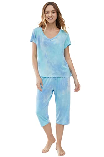 Joyaria Womens Pajama Sets Short Sleeve and Capri Pants Soft Bamboo Viscose 2 Pieces Sleepwear Lounge Set3