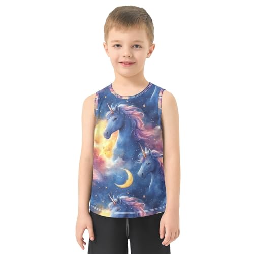 Boys Tank Top Shirts Watercolor Unicorn and Moon Sleeveless T-Shirts Crew Neck for Kids Clothing Children2