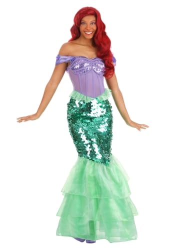 Fun Costumes Disney The Little Mermaid Ariel Costume for Women - Premium Authentic Adult Ariel Sequin Dress for Mermaid Cosplay - Medium, Multicolor
