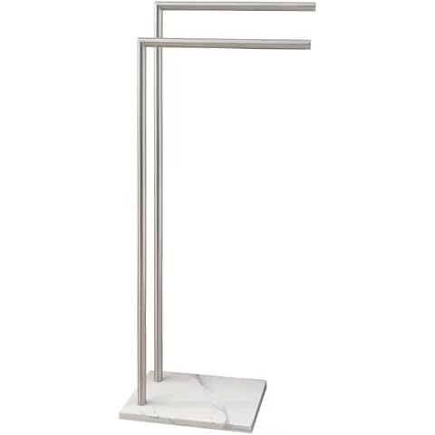 EADOT Standing Towel Rack Double-L Shape Bath Towel Sheet Holder with Marble Design Base for Bathroom Floor Next to Tub or Shower 2 Tier Towel Drying Rack Stainless Steel Brushed Nickel Cover