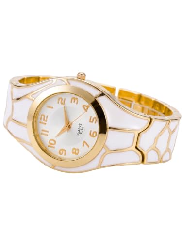 Image of Women's Gold Bracelet Watch | Snake Coil Cuff Style | Crystal Studded Oval Dial | Elegant Jewellery Watch for Women & Girls | Party, Wedding & Festive