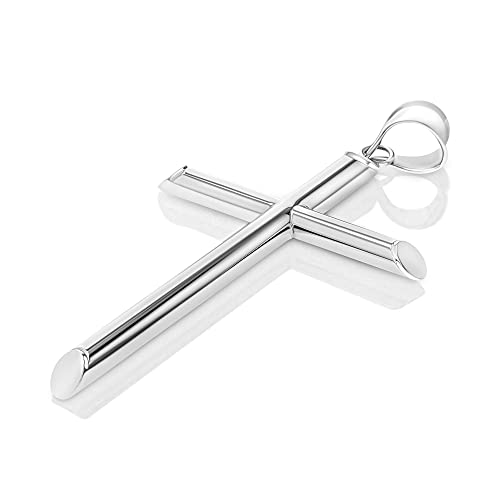 Ioka - 14K White Gold Classic Plain Cross Pendant Religious Large Size Charm For Necklace or Chain3
