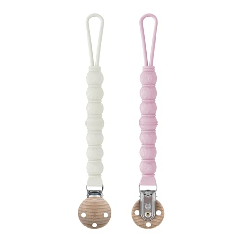 SUNNIFLY Chupetero Personalizado，2 Cadena Chupete Beibe, Material de Silicona de Grado Alimenticio (Arroz Blanco + Polvo poco Profundo）