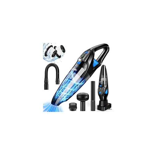 LanBlu Handstaubsauger Akku Testsieger mit Ladestation & LED Beleuchtung, 25000Pa Kabelloser Handstaubsauger Auto mit Waschbar HEPA-Filter, 120W Nass&Trocken Autostaubsauger Stark für Haus Küche Tier