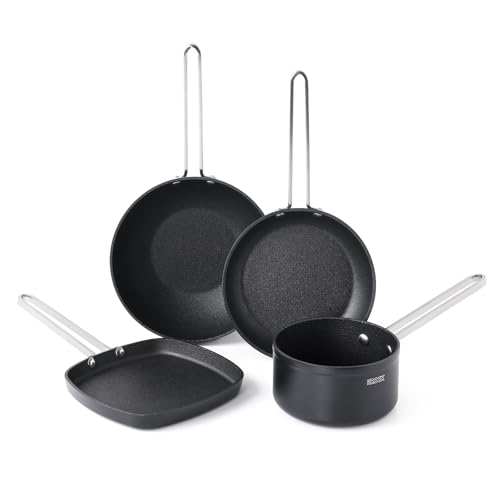 THE ROCK Single Serve Nonstick Pots and Pans Set, 4pc Portion Control Cookware Set with Rock.Tec,...