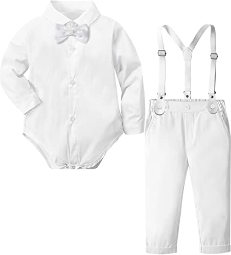 Image of A&J DESIGN Christening Outfits for Boys Infant Baby Gentleman Formal Dress Suit 6-9 Months White
