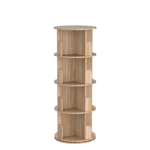 Heehee Rotating Wooden Bookshelf 360 Display 4 Tier Floor Standing Bookcase Storage Rack for Kids&Adults Solid Wood Bookshelf Organizer