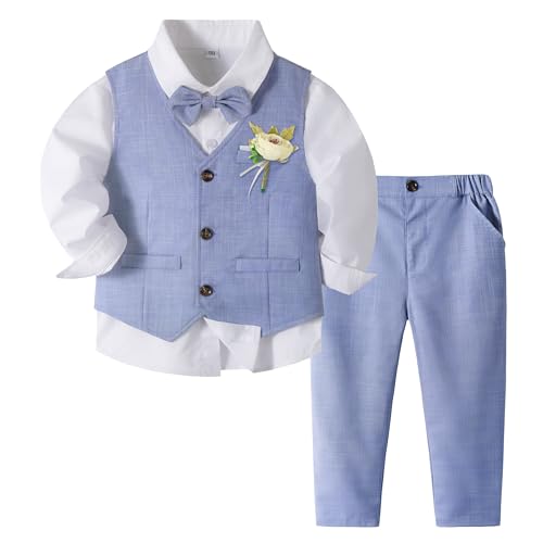 Image of Volunboy Baby Boys Formal Wedding Ring Bearer Outfits Toddler Gentleman Bowtie Vest Guest Suits Dress Shirt Pants Set