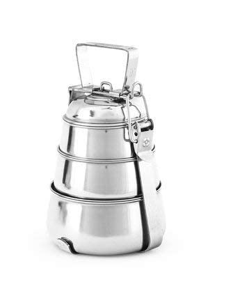 Kitchen Connect Stainless Steel Food Grade BPA Free Pyramid Shaped 3 Container Tiffin Box, Lunch Box, Clip Carrier for Office use, Students and Men