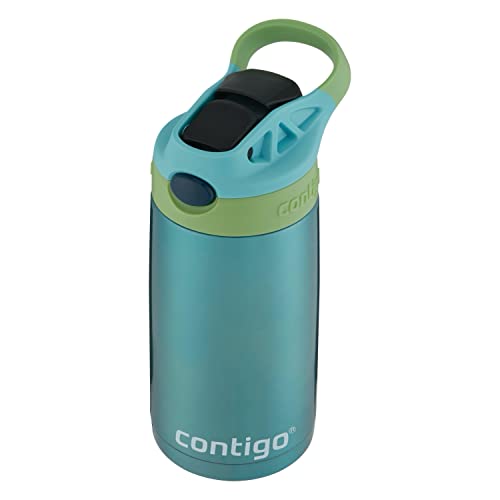 Image of Contigo Kids Stainless Steel Water Bottle with Redesigned AUTOSPOUT Straw, 13oz, Green and Blue, Easy Clean, BPA Free