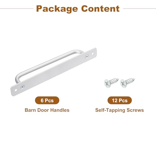 Image of uxcell 6Pcs Barn Door Handles, 192mm / 8 Inch Hole Center Sliding Gate Door Pull Handle Aluminum Alloy Cabinet Handles with Base and Screws for Kitchen Bathroom Wardrobe Closet (Silver)