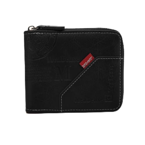 Carteira masculina de poliuretano macio, carteira com zíper de grande capacidade com 4 compartimentos para cartões, 2 janelas para identidade, 1 botão, bolsa pequena, 2 bolsos com zíper, 1