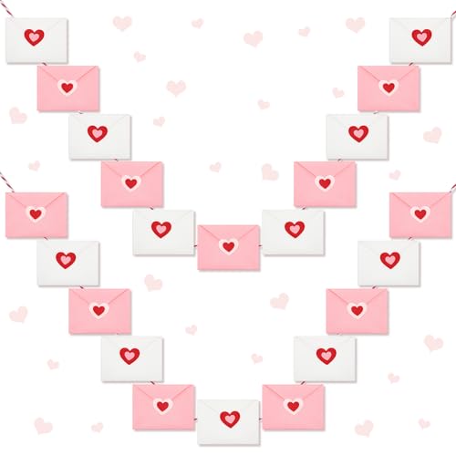 Hahafelt 2 Pcs 19.7 ft Valentine Decoration Love Letter Garland Felt Love Heart Envelope Hanging Banner 6 Ft for Mantel Romantic Anniversary Engagement Wedding Garland Party Supplies(Pink and White) by Hahafelt - Image 3