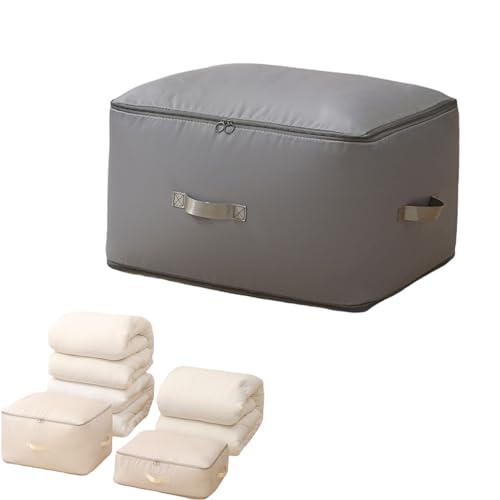 Twaynorb Ultra Space Saving Self Compression Organizer, Heavy Duty Moving Storage Totes Bags with Zipper for Comforters, Clothes, Blankets, Bedding (Gray,Large)