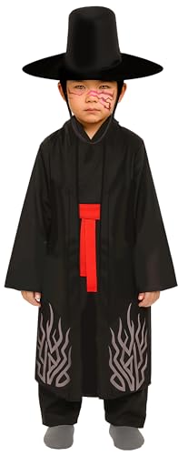 FIESTAS GUIRCA | Disfarce de preto infantil (7-9 anos) - t-shirt, cinto, gorro e calças - disfarces de cinema, Ásia, Halloween, carnaval e festas de disfarces - ideais para crianças - preto