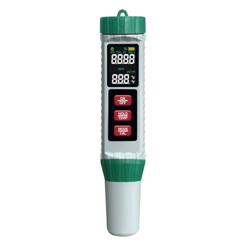 SPORTARC Medidor de pH, probador de calidad del agua, bolígrafo digital de pH, monitor de temperatura de salinidad 5 en 1, retroiluminación LCD, calibración automática para piscina, acuario