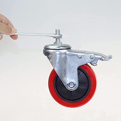 Image of Heavy Duty Stem Caster Wheels M10-1.5X25mm Dual Locking No Noise PVC Threaded Stem Caster Wheels Pack of 4 for Workbench, Dolly, Furniture (4 Inch, Red)