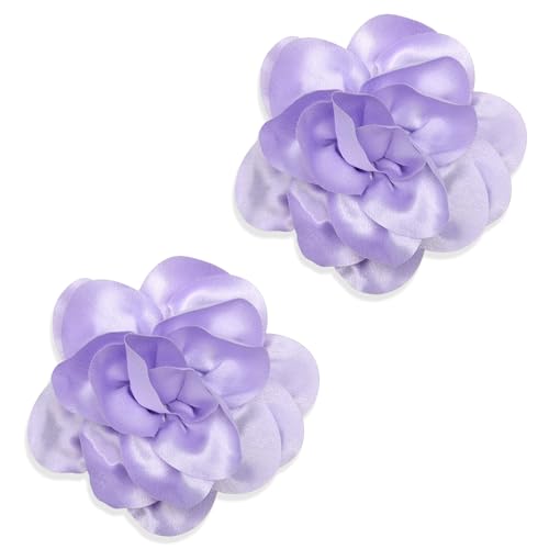 Image of 2Pack 6inch Extra Large Satin Brooches Lapel Pins Dainty Elegant Fabric Camellia Rose Flower Brooch Pin for Women Wedding Part Dance Clothes Accessories Jewelry