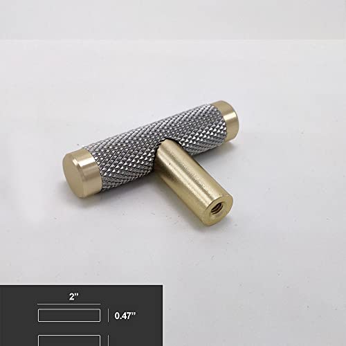 Gutuwellea 10 Pack 2 Inch Cabinet T Knob Aluminum Knob For Drawer Pulls Gold And Grey Oxidation Finish With Diamond Pattern #TOP1