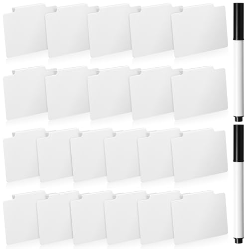 Chinco 24 Pcs Basket Label Clips Set Include 30 Removable Kitchen Clip Label Holder PVC Storage Bin with 2 Chalk Markers for Basket Kitchen Pantry Organization (White Clip,Black Pen)