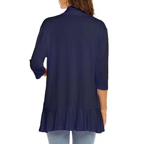 Image of Womens Lightweight Cardigan Open Front Cardigans Soft Draped Ruffles 3 /4 Sleeve Cardigan (S-3XL)