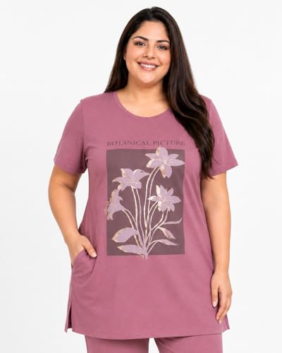 Image of In Love Women's Printed Cotton Plus Size Longline T-Shirt with Pockets | Cotton fabric - soft longline T-shirt with easy plus-size fit