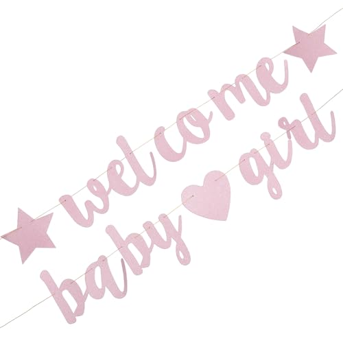 QUMIIRITY Banner de Bienvenida para Ñiño Niña, Pancarta de Fiesta Purpurina y Estrellas de Cinco Puntas, Color Rosa, Decoración Colgante para Shower y Cumpleaños, Estilo Estilo Aleatorio