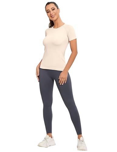 Image of MathCat Seamless Workout Tops for Women, Short Sleeve Compression Athletic Shirts Soft Yoga Gym Tops XS-XL